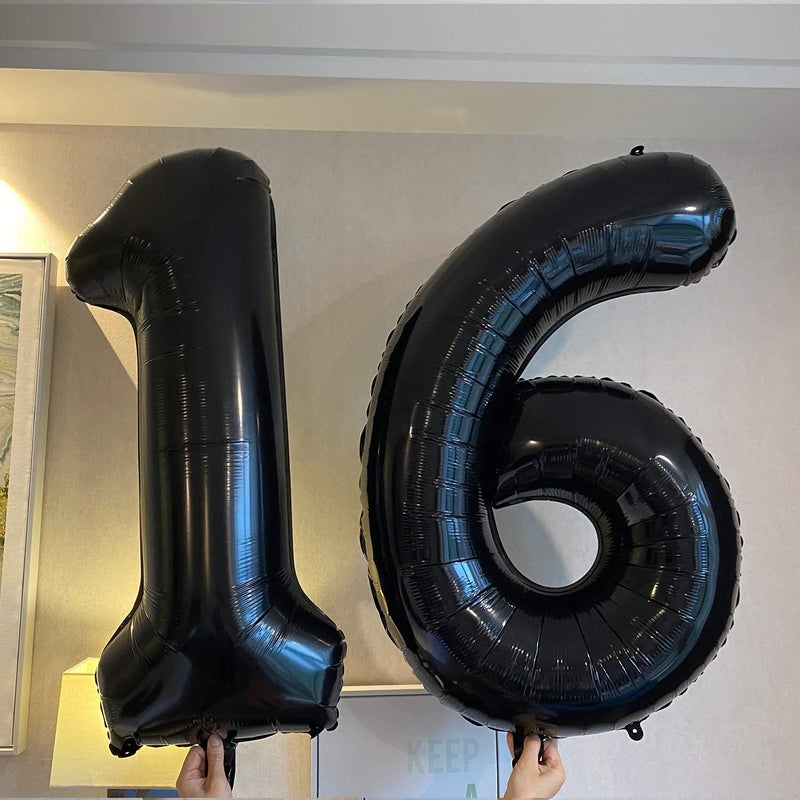 Jonhamwelbor 16 Number Balloons Black Big Giant Jumbo Big Large 16 or 61 Foil Mylar Helium Number Balloons Black 16th 61st Birthday Party Anniversary Events Decorations for Boy Girl - Image 4